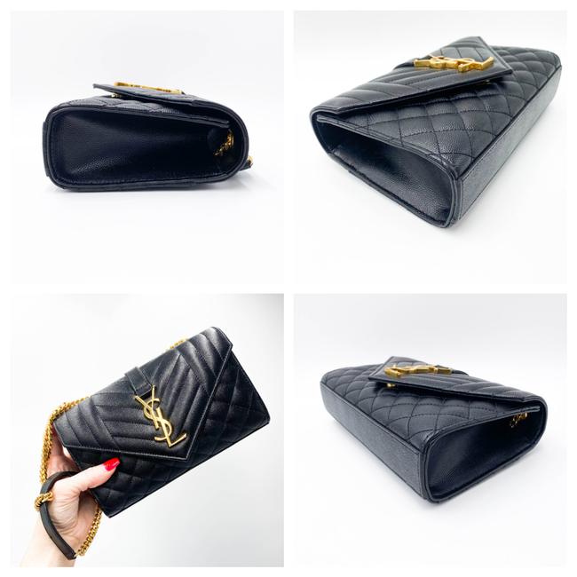 Saint Laurent Monogram Envelope Grain De Poudre Textured Mixed Matelasse Triquilt Small Black Leather Shoulder Bag - image 10