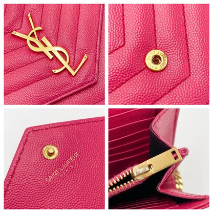 Saint Laurent Chain Wallet Grain De Poudre Matelasse Chevron Woc Lipstick Fuchsia Pink Leather Cross Body Bag - image 10