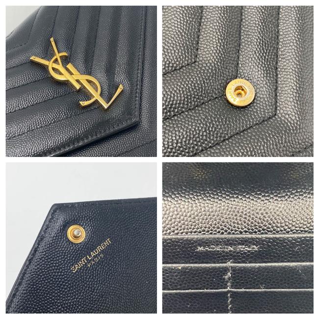 Saint Laurent Chain Wallet Grain De Poudre Matelasse Chevron Monogram Black Leather Shoulder Bag - image 10