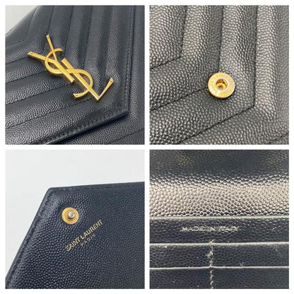 Saint Laurent Chain Wallet Grain De Poudre Matelasse Chevron Monogram Black Leather Shoulder Bag - image 10