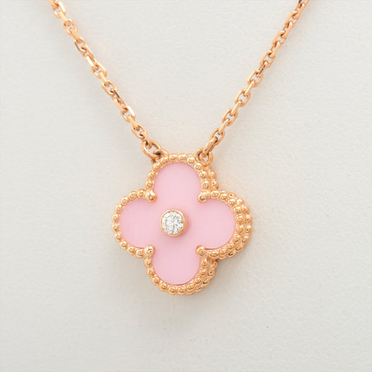 Van Cleef & Arpels Vintage Alhambra Pink Porcelain Sable diamond Necklace - photo 1