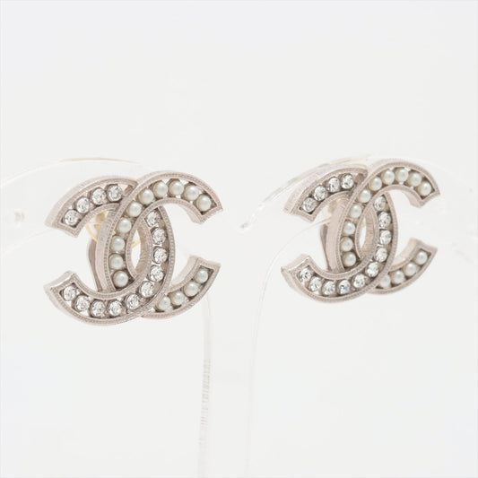 Chanel Coco Rhinestone Pearl Silver Clip On Earrings Costume Jewellery - photo 1