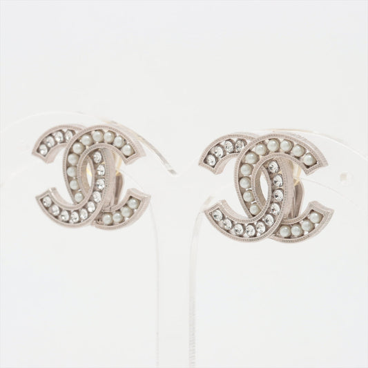 Chanel Coco Rhinestone Pearl Silver Clip On Earrings Costume Jewellery - photo 2