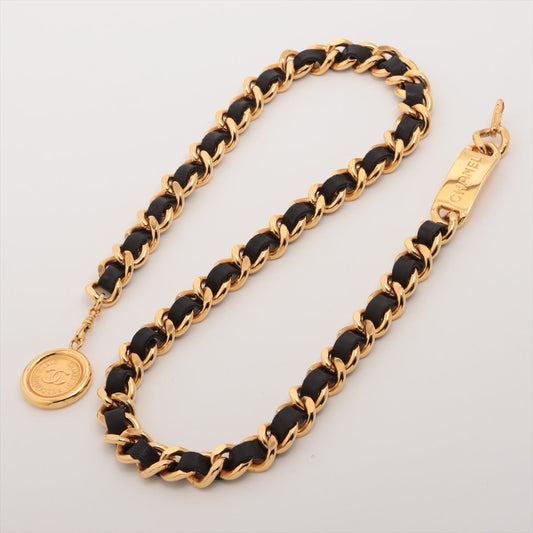 Chanel Coco Gold Chain Black Leather Belt Size 80cm Costume Jewellery - photo 1
