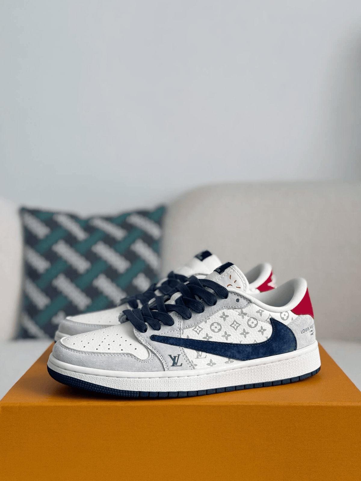 Louis Vuitton x Nike SB Dunk Low White Monogram Navy Red - image 1