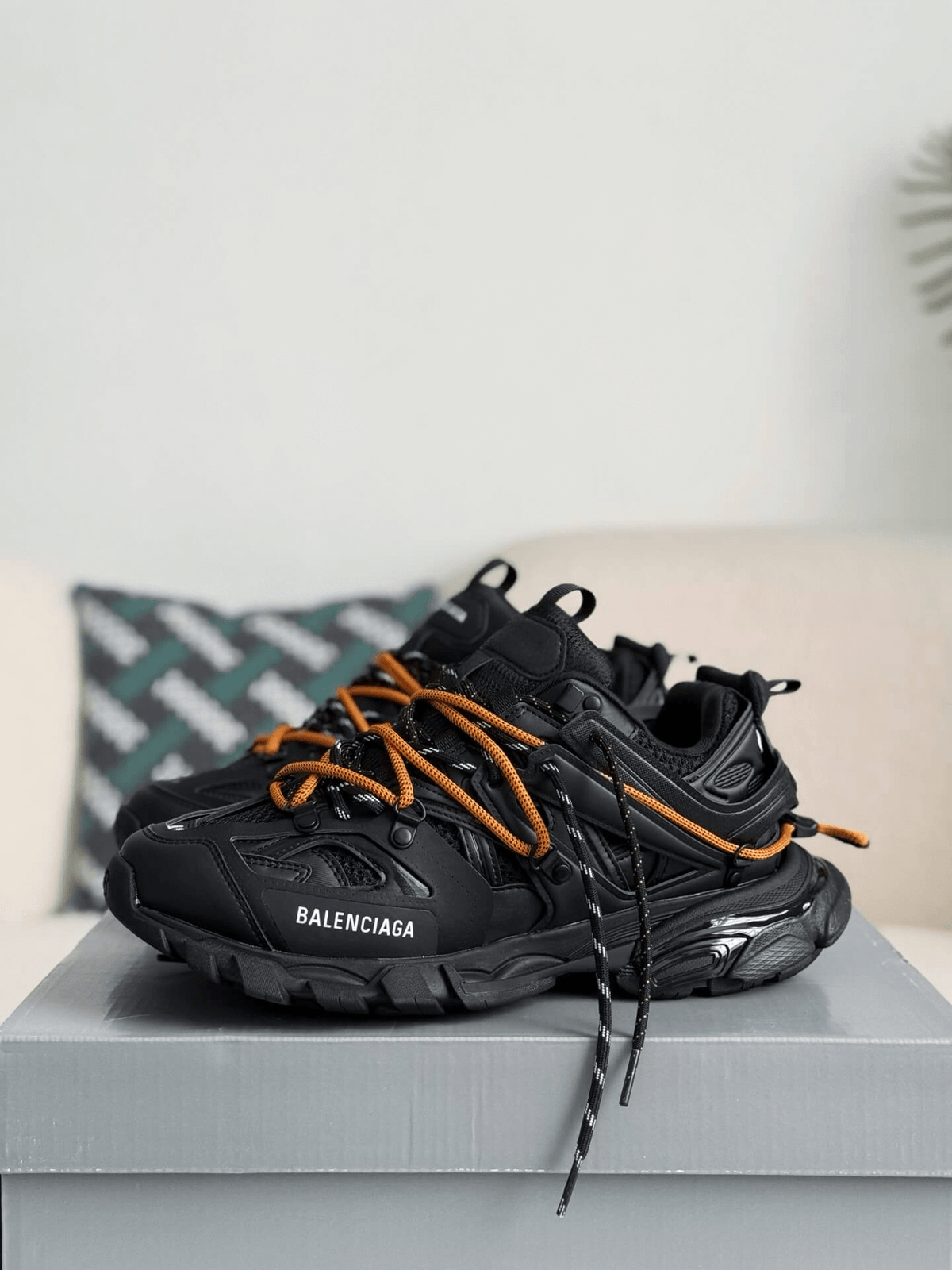 Balenciaga Track Sneaker - Black & Orange Hiking Laces - photo 1