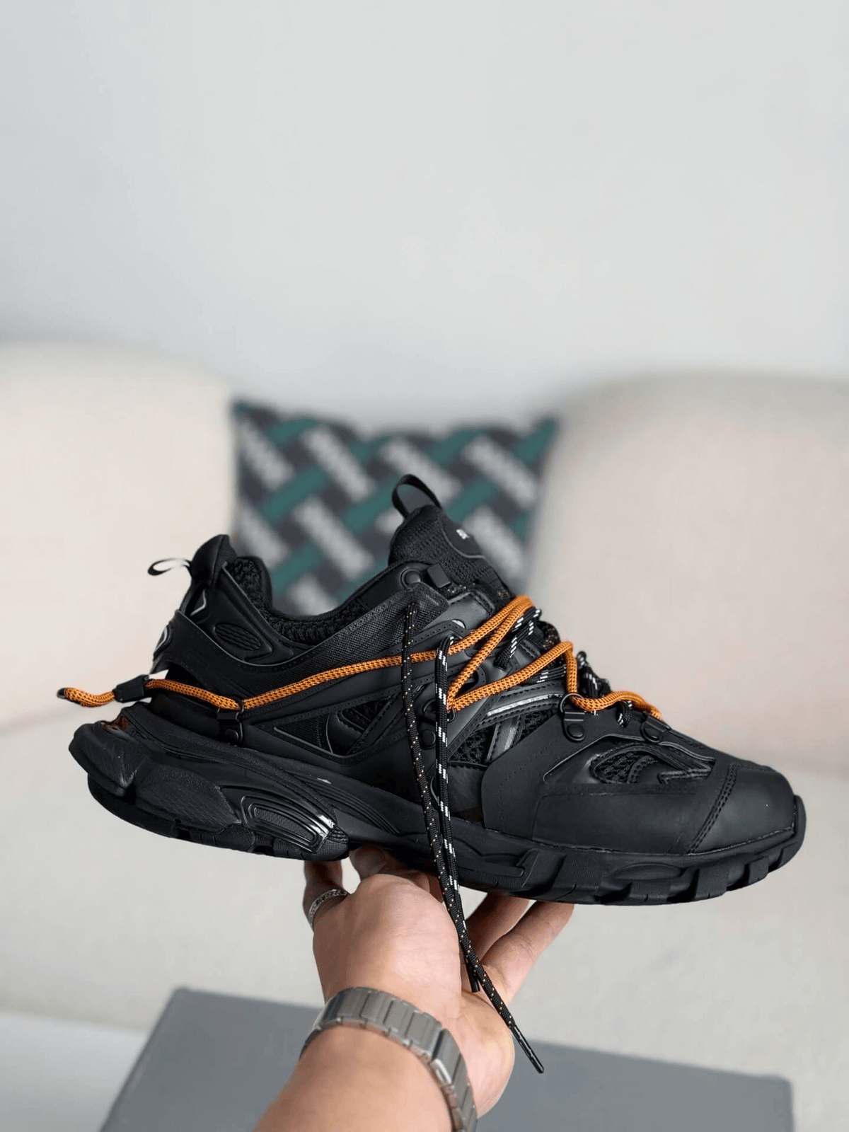 Balenciaga Track Sneaker - Black & Orange Hiking Laces - photo 6