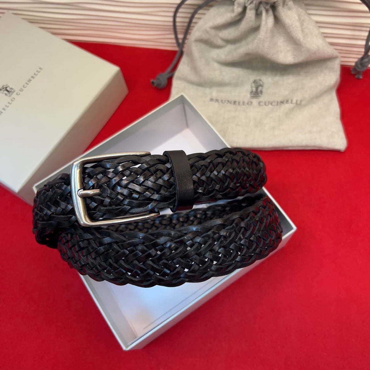 Brunello Cucinelli Woven Leather Belt Black Hand-Woven Calfskin - photo 2