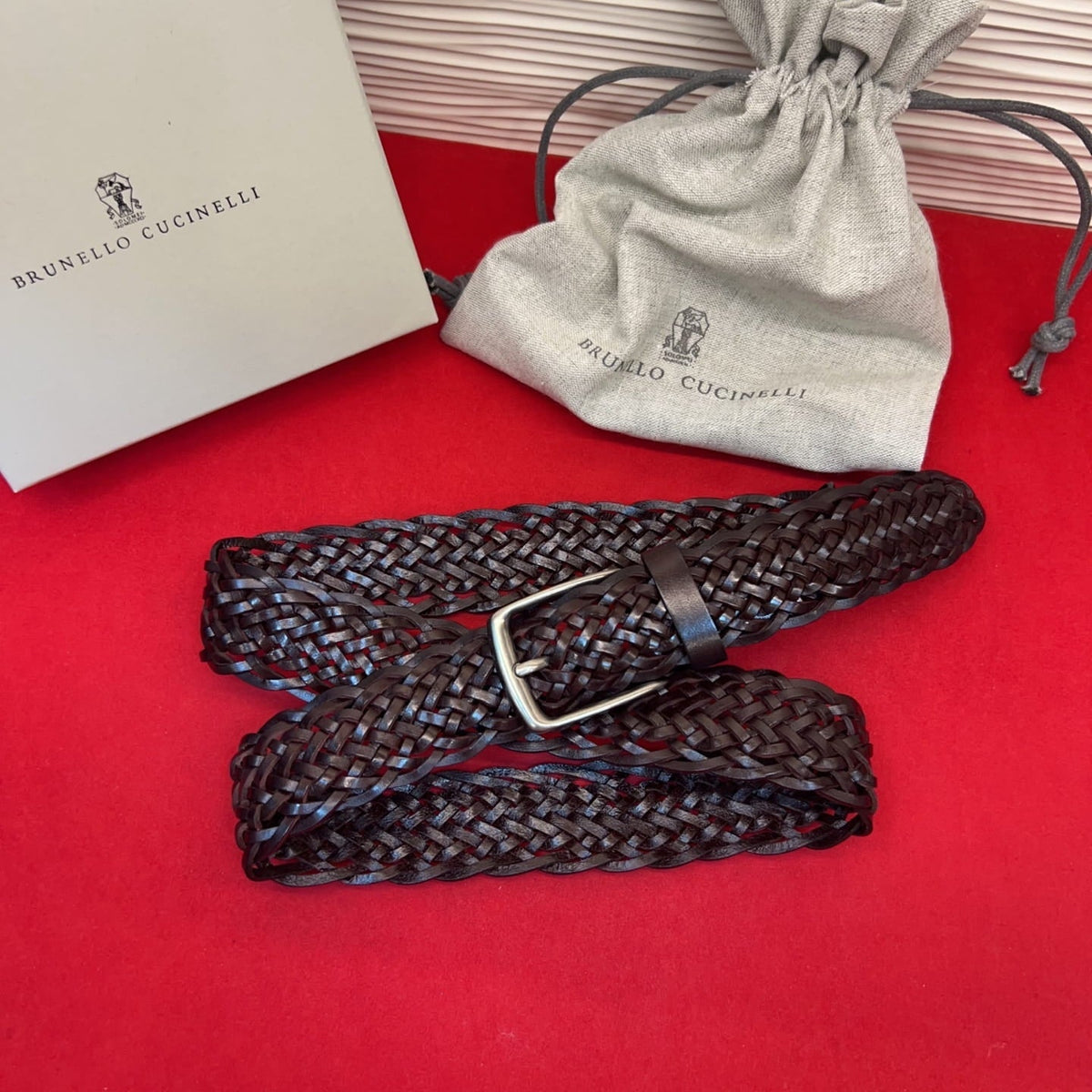Brunello Cucinelli Woven Leather Belt Dark Brown Hand-Woven Calfskin - photo 2