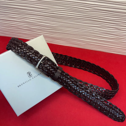 Brunello Cucinelli Woven Leather Belt Dark Brown Hand-Woven Calfskin - photo 3