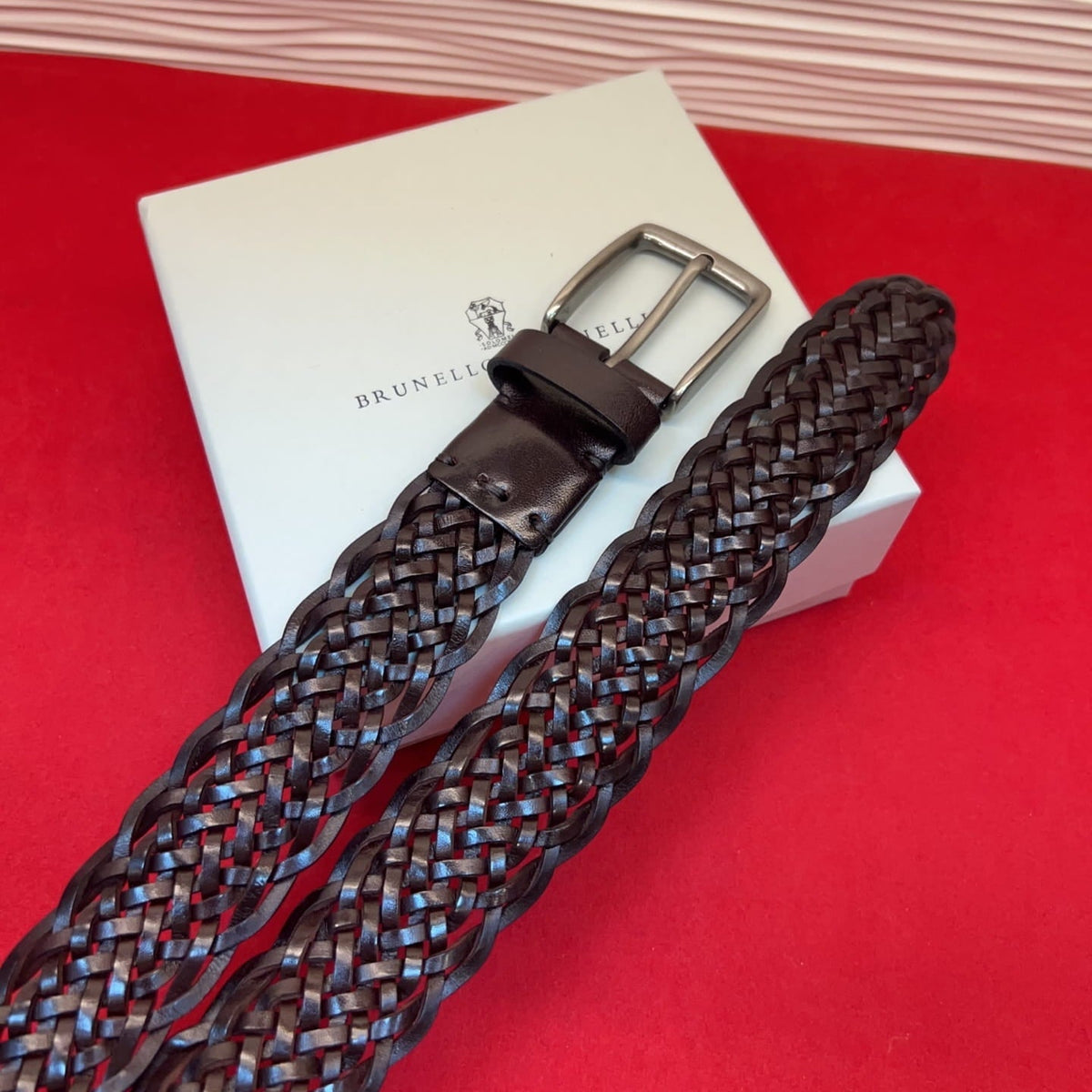 Brunello Cucinelli Woven Leather Belt Dark Brown Hand-Woven Calfskin - photo 4