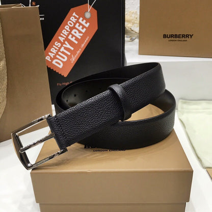 Burberry Black Grained Leather Joe Buckle Belt with Polished Silver Hardware - photo 3