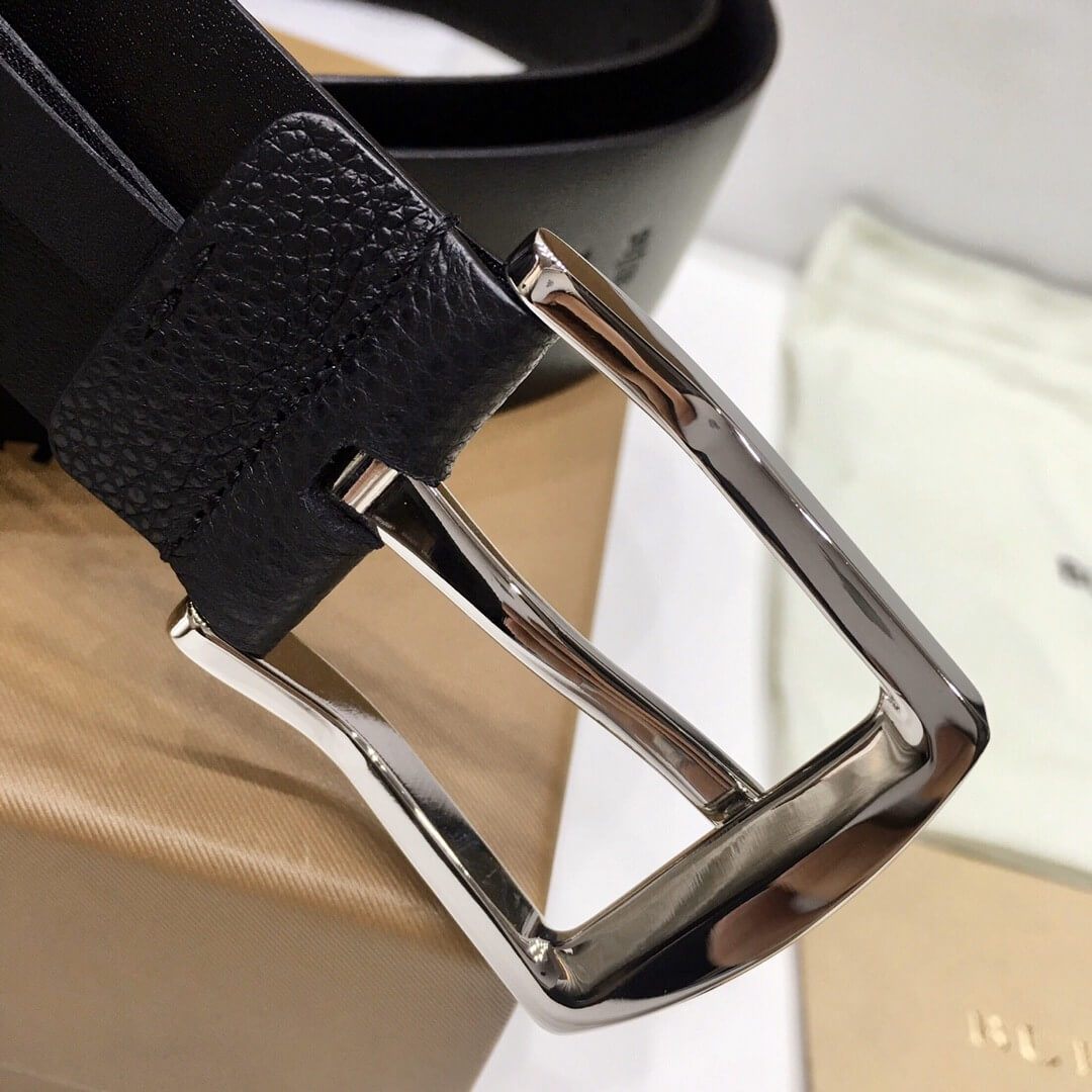 Burberry Black Grained Leather Joe Buckle Belt with Polished Silver Hardware - photo 4