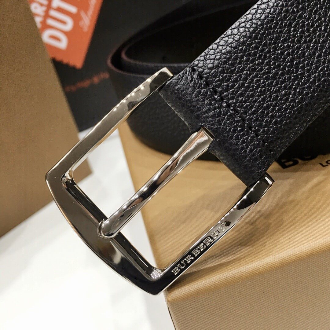 Burberry Black Grained Leather Joe Buckle Belt with Polished Silver Hardware - photo 5