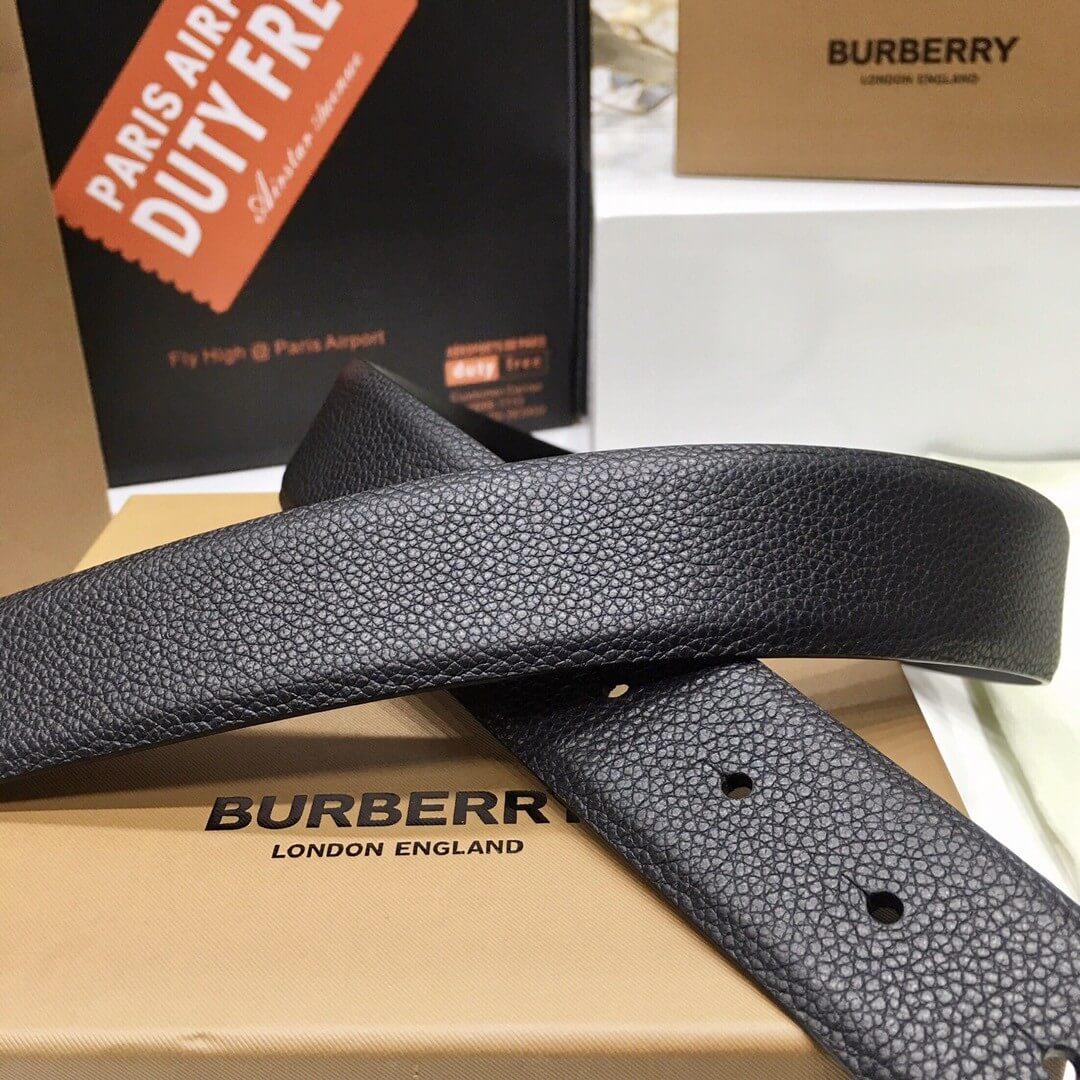 Burberry Black Grained Leather Joe Buckle Belt with Polished Silver Hardware - photo 6