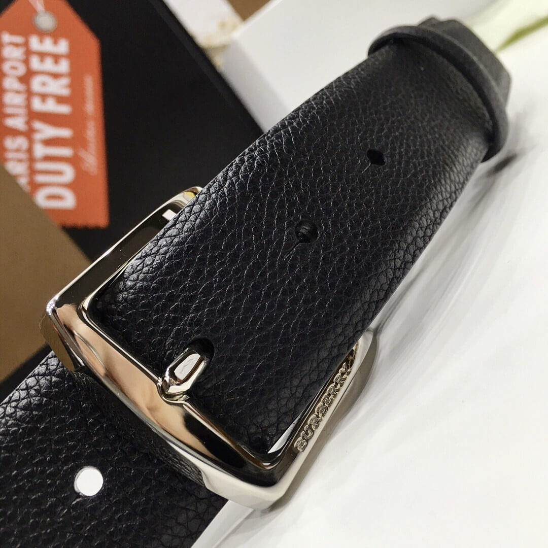 Burberry Black Grained Leather Joe Buckle Belt with Polished Silver Hardware - photo 8