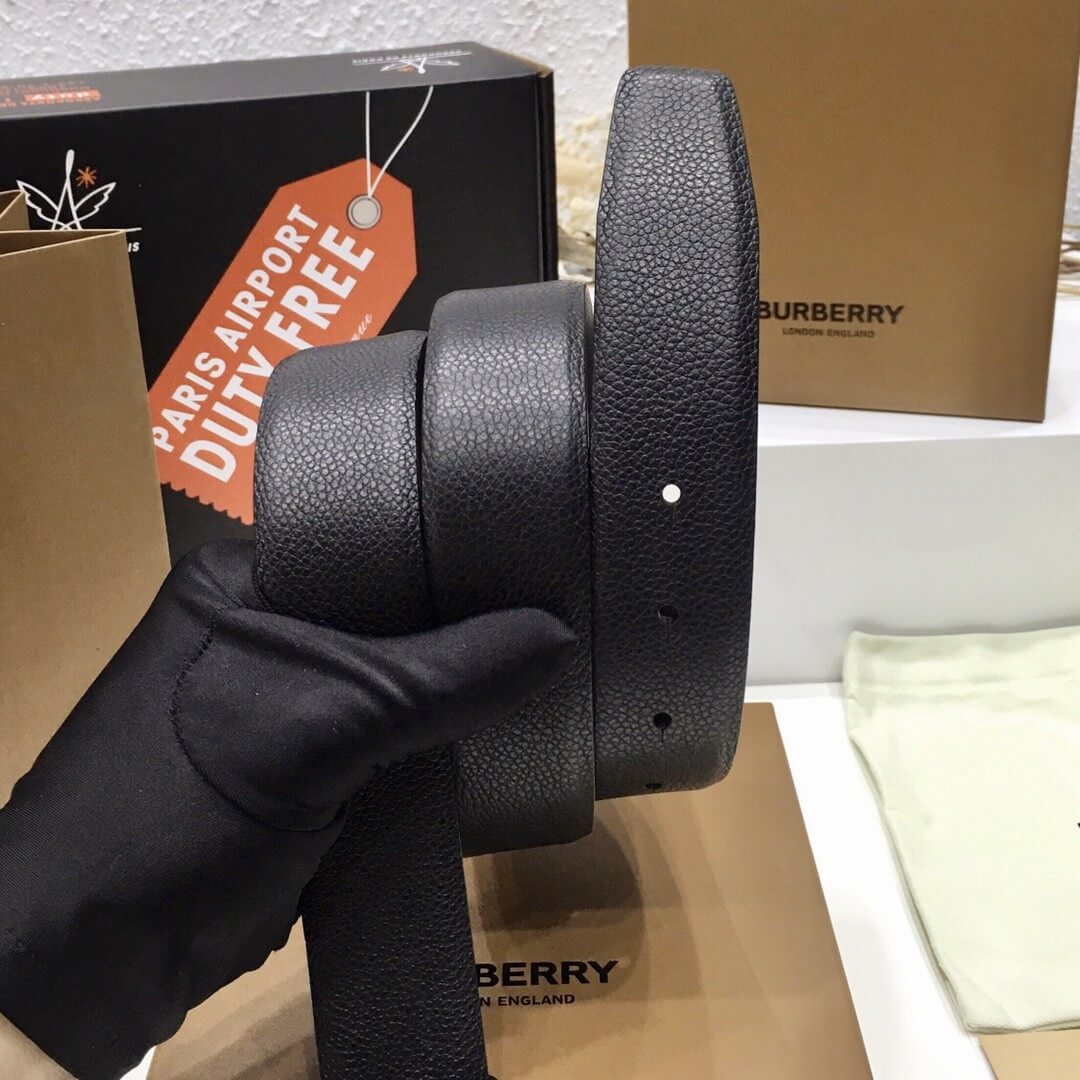 Burberry Black Grained Leather Joe Buckle Belt with Polished Silver Hardware - photo 9