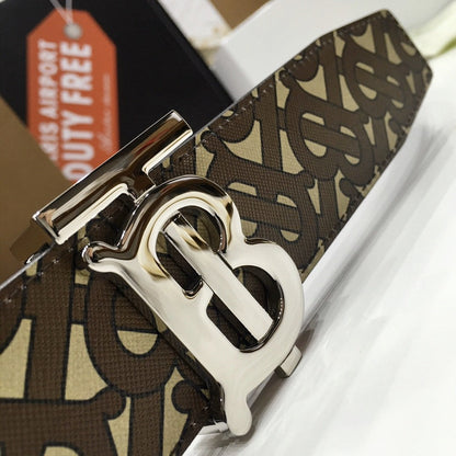 Burberry Brown Bridle Monogram Coated Canvas TB Buckle Belt in Silver Hardware - photo 1