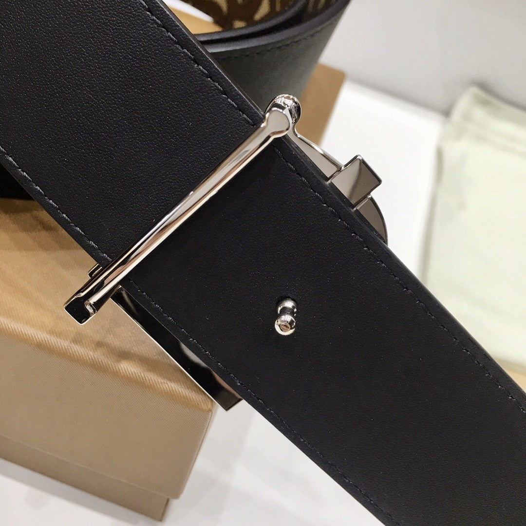 Burberry Brown Bridle Monogram Coated Canvas TB Buckle Belt in Silver Hardware - photo 5