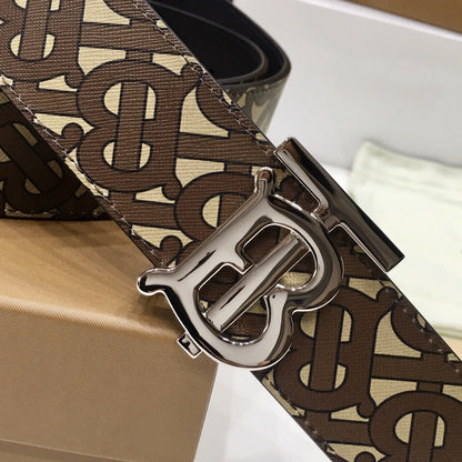 Burberry Brown Bridle Monogram Coated Canvas TB Buckle Belt in Silver Hardware - photo 6