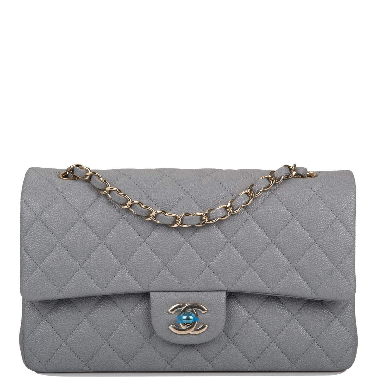 Chanel Shiny Grey Quilted Caviar Medium Classic Double Flap Bag Light Gold Hardware - photo 1