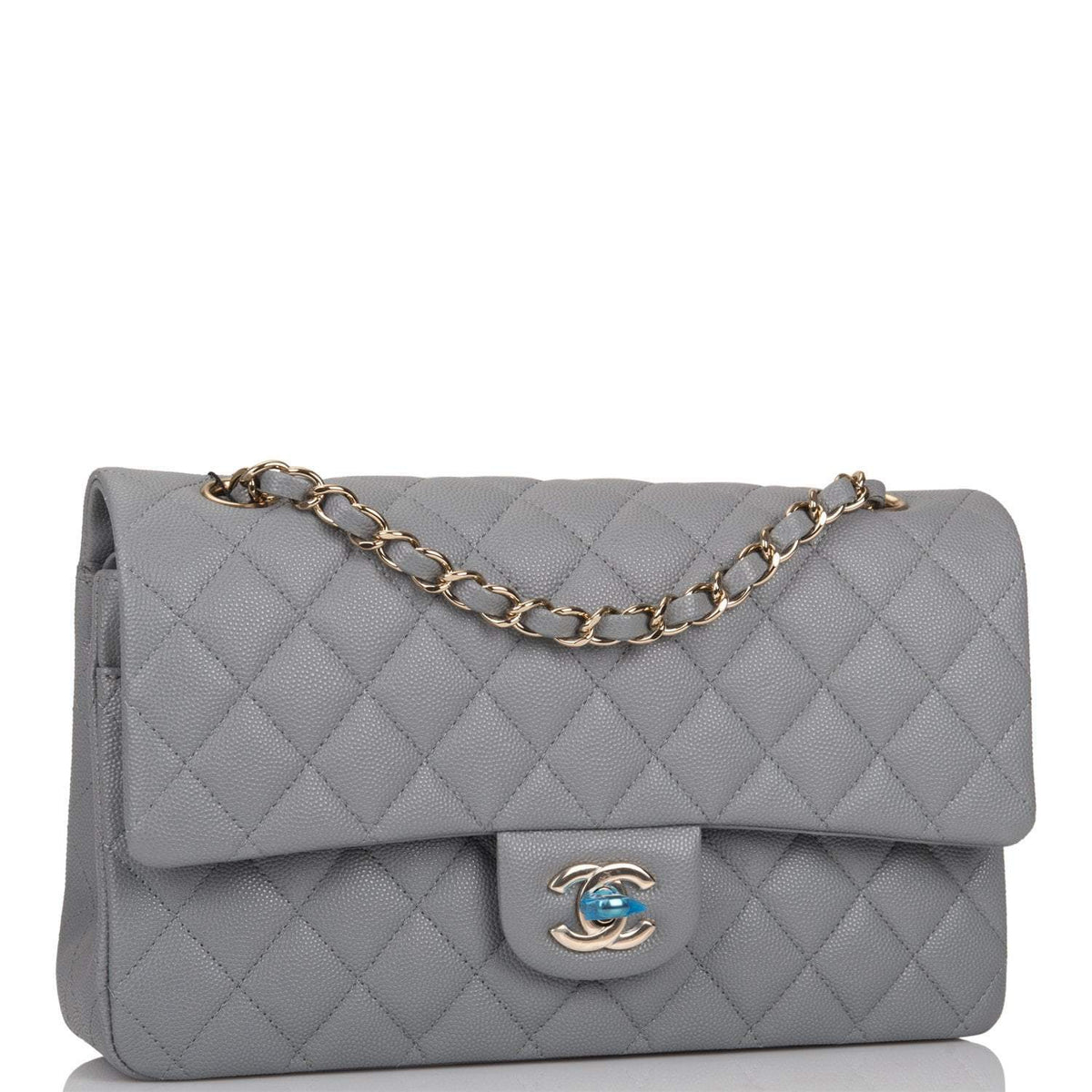 Chanel Shiny Grey Quilted Caviar Medium Classic Double Flap Bag Light Gold Hardware - photo 2