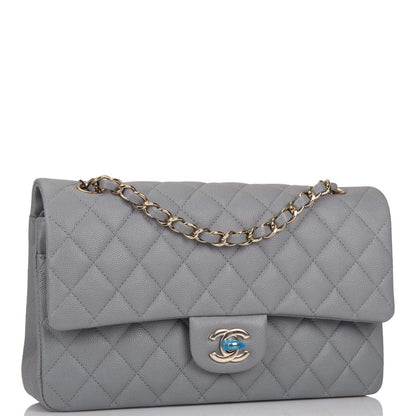 Chanel Shiny Grey Quilted Caviar Medium Classic Double Flap Bag Light Gold Hardware - photo 2