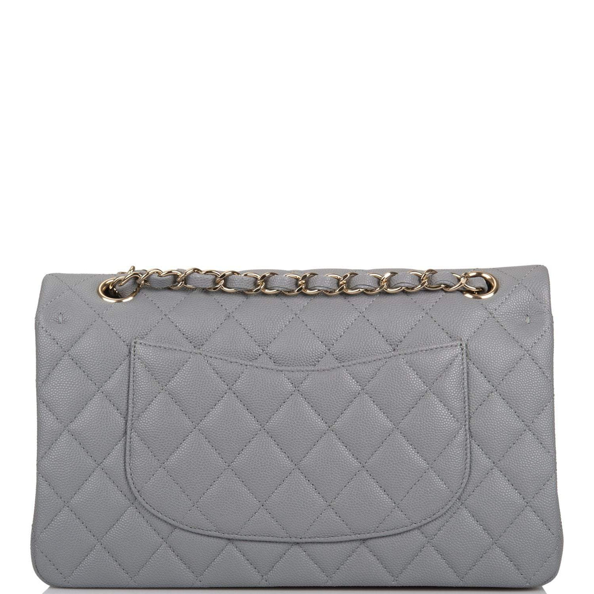 Chanel Shiny Grey Quilted Caviar Medium Classic Double Flap Bag Light Gold Hardware - photo 4