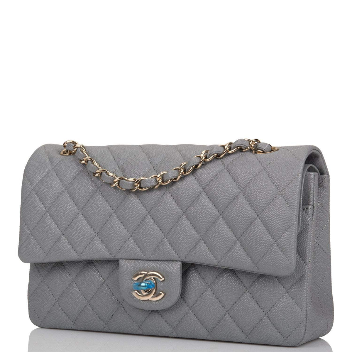 Chanel Shiny Grey Quilted Caviar Medium Classic Double Flap Bag Light Gold Hardware - photo 5