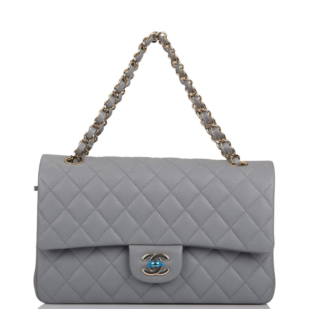 Chanel Shiny Grey Quilted Caviar Medium Classic Double Flap Bag Light Gold Hardware - photo 7