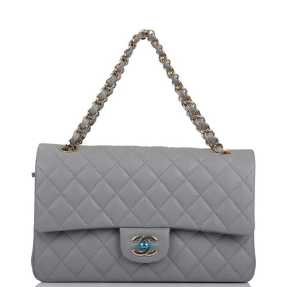 Chanel Shiny Grey Quilted Caviar Medium Classic Double Flap Bag Light Gold Hardware - photo 7