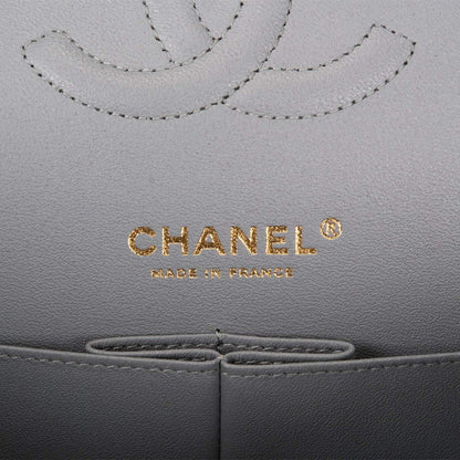 Chanel Shiny Grey Quilted Caviar Medium Classic Double Flap Bag Light Gold Hardware - photo 9