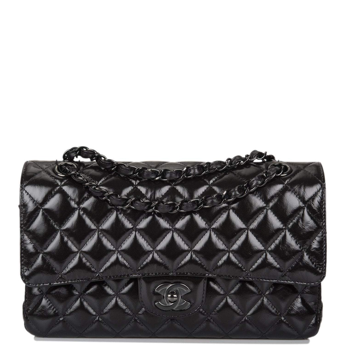 Chanel Shiny SO Black Crumpled Calfskin Quilted Medium Classic Double Flap Bag Black Hardware - photo 1