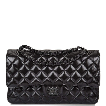 Chanel Shiny SO Black Crumpled Calfskin Quilted Medium Classic Double Flap Bag Black Hardware - photo 1