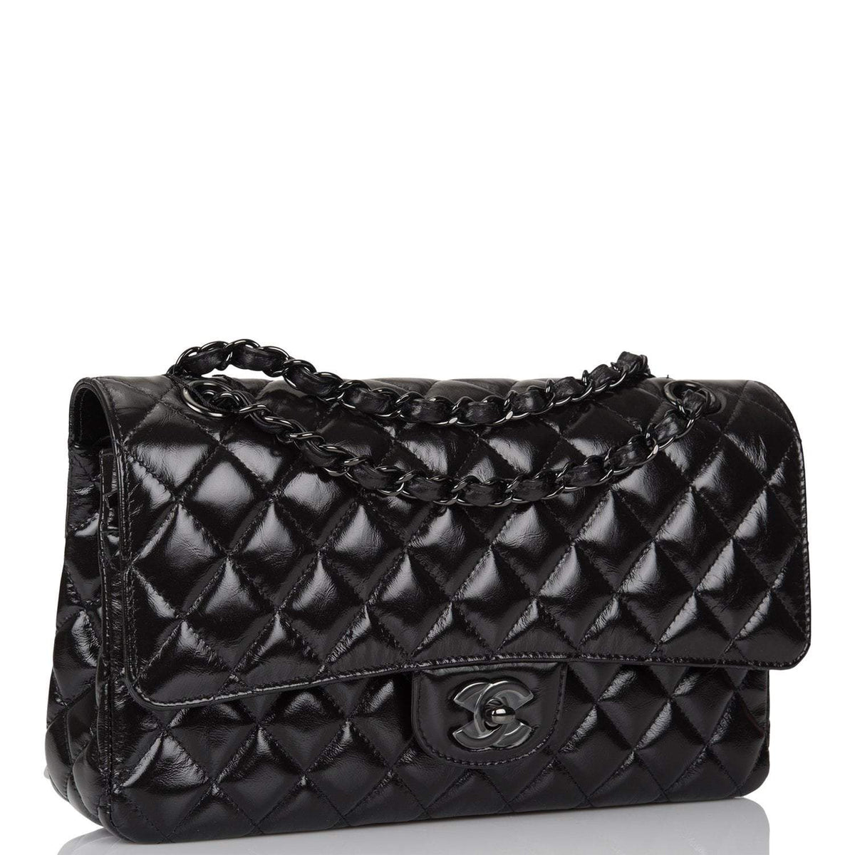 Chanel Shiny SO Black Crumpled Calfskin Quilted Medium Classic Double Flap Bag Black Hardware - photo 2