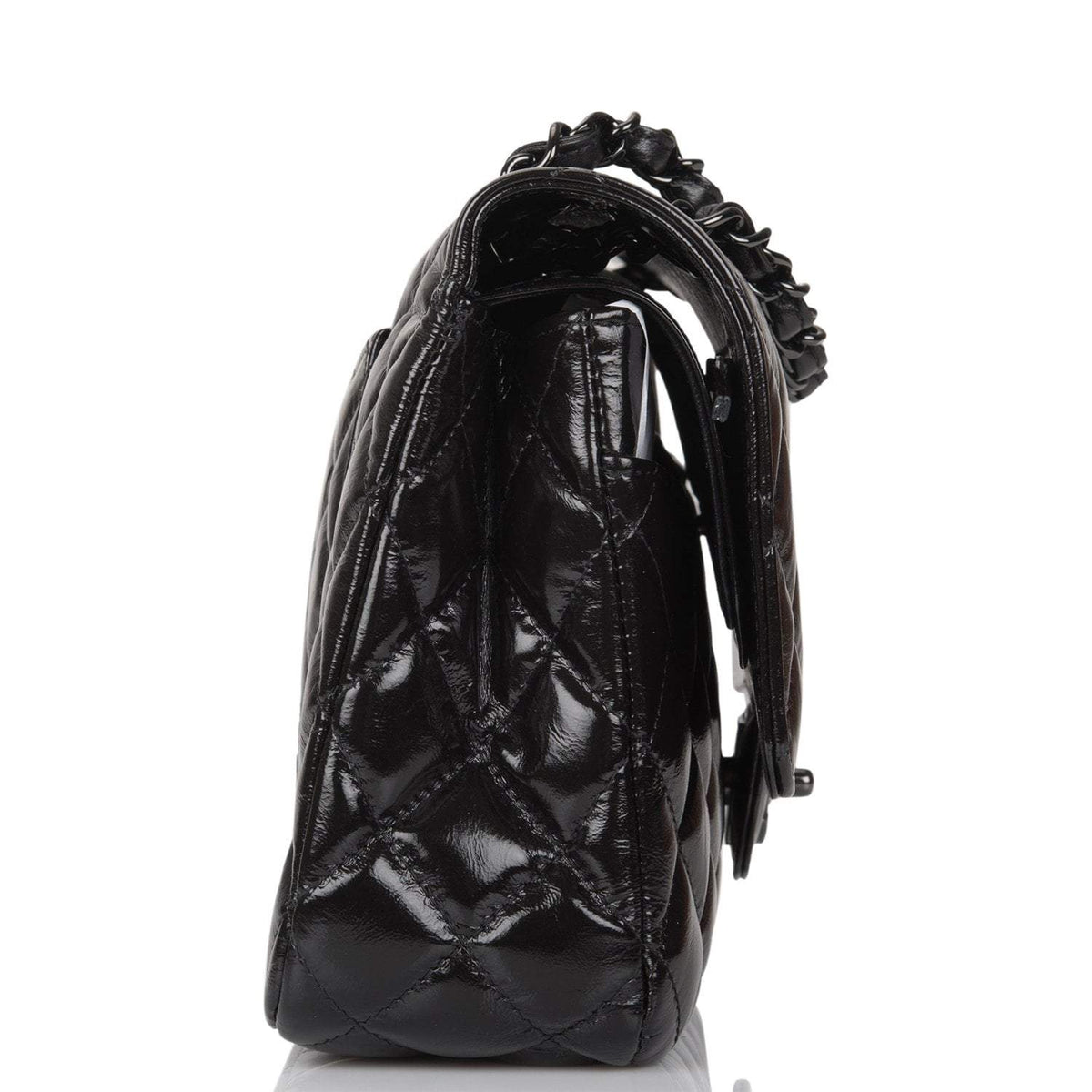 Chanel Shiny SO Black Crumpled Calfskin Quilted Medium Classic Double Flap Bag Black Hardware - photo 4