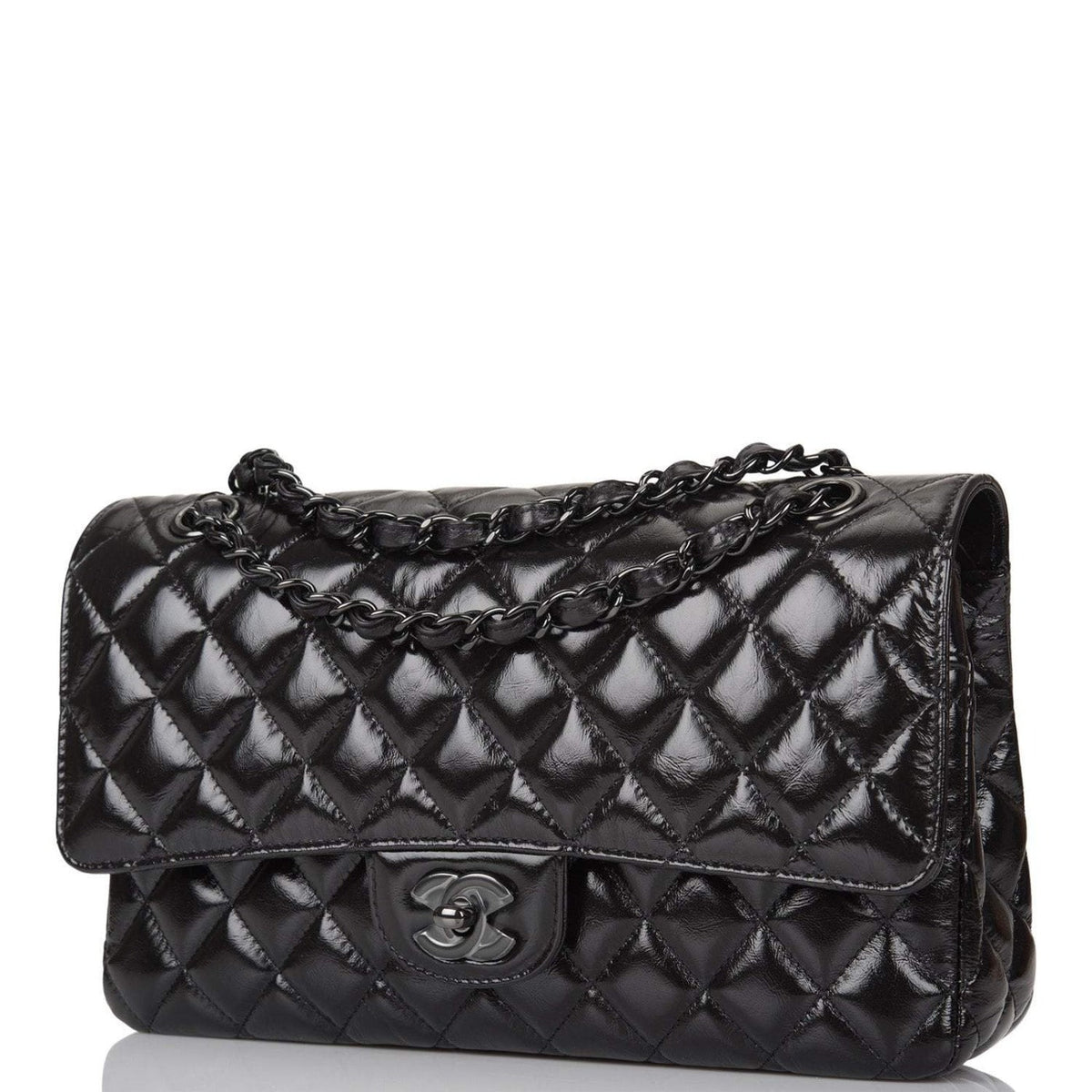 Chanel Shiny SO Black Crumpled Calfskin Quilted Medium Classic Double Flap Bag Black Hardware - photo 3