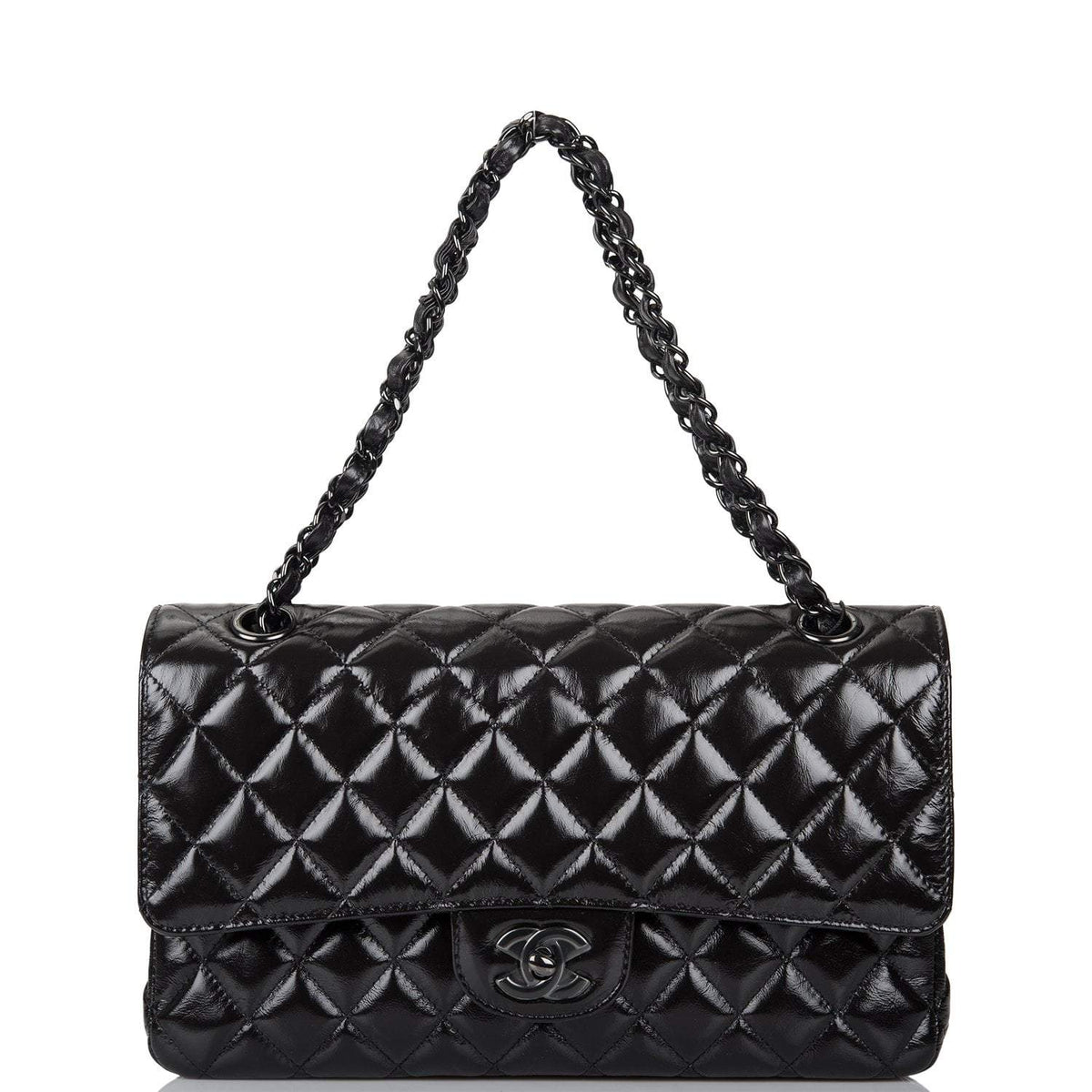 Chanel Shiny SO Black Crumpled Calfskin Quilted Medium Classic Double Flap Bag Black Hardware - photo 7