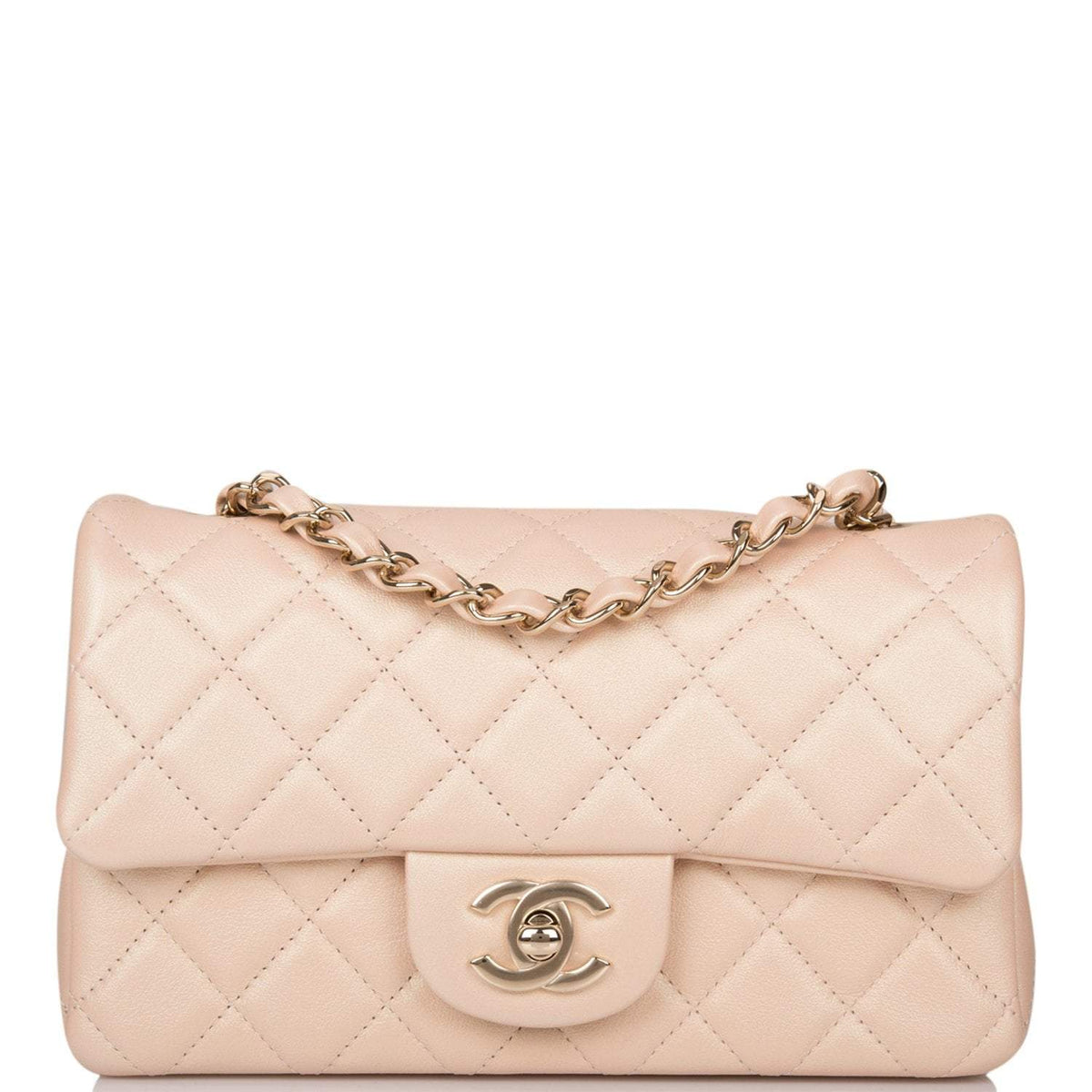 Chanel Beige Iridescent Quilted Lambskin Rectangular Mini Classic Flap Bag Light Gold Hardware - image 1