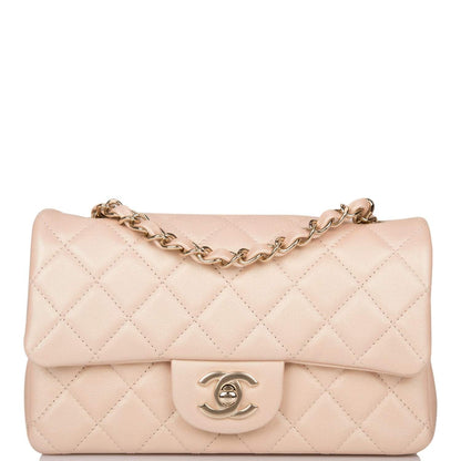 Chanel Beige Iridescent Quilted Lambskin Rectangular Mini Classic Flap Bag Light Gold Hardware - image 1