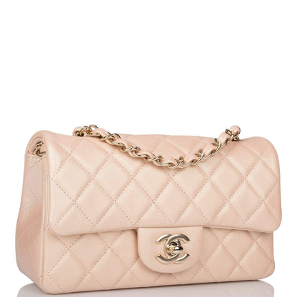 Chanel Beige Iridescent Quilted Lambskin Rectangular Mini Classic Flap Bag Light Gold Hardware - image 2