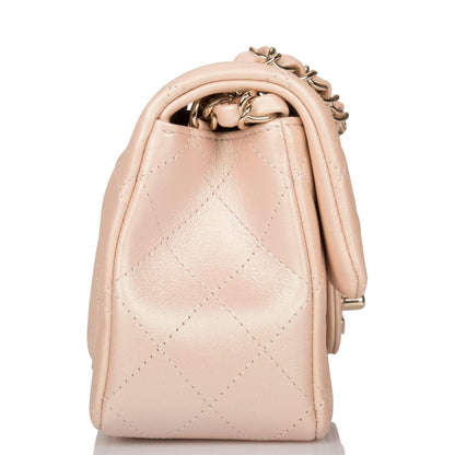 Chanel Beige Iridescent Quilted Lambskin Rectangular Mini Classic Flap Bag Light Gold Hardware - image 3