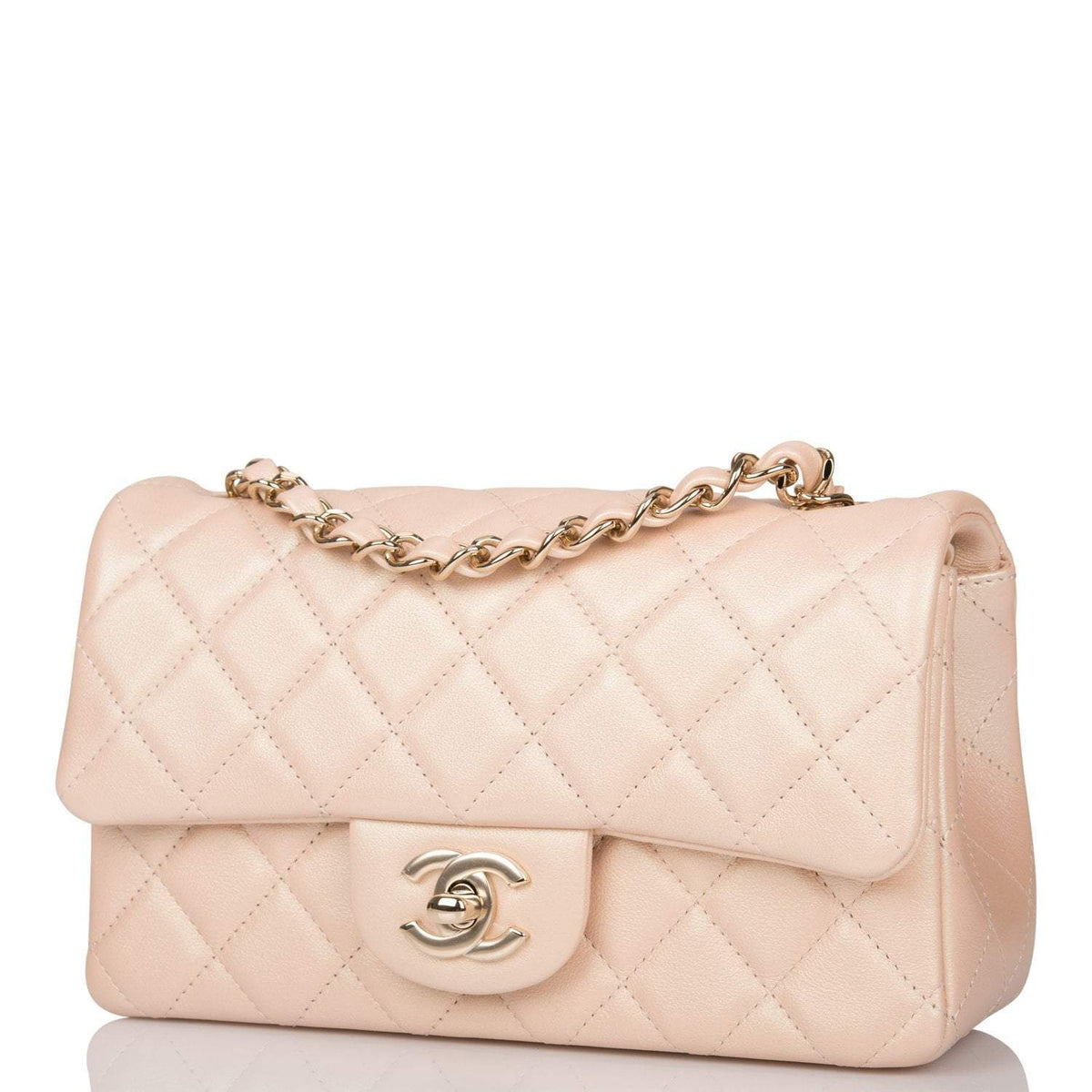 Chanel Beige Iridescent Quilted Lambskin Rectangular Mini Classic Flap Bag Light Gold Hardware - image 5