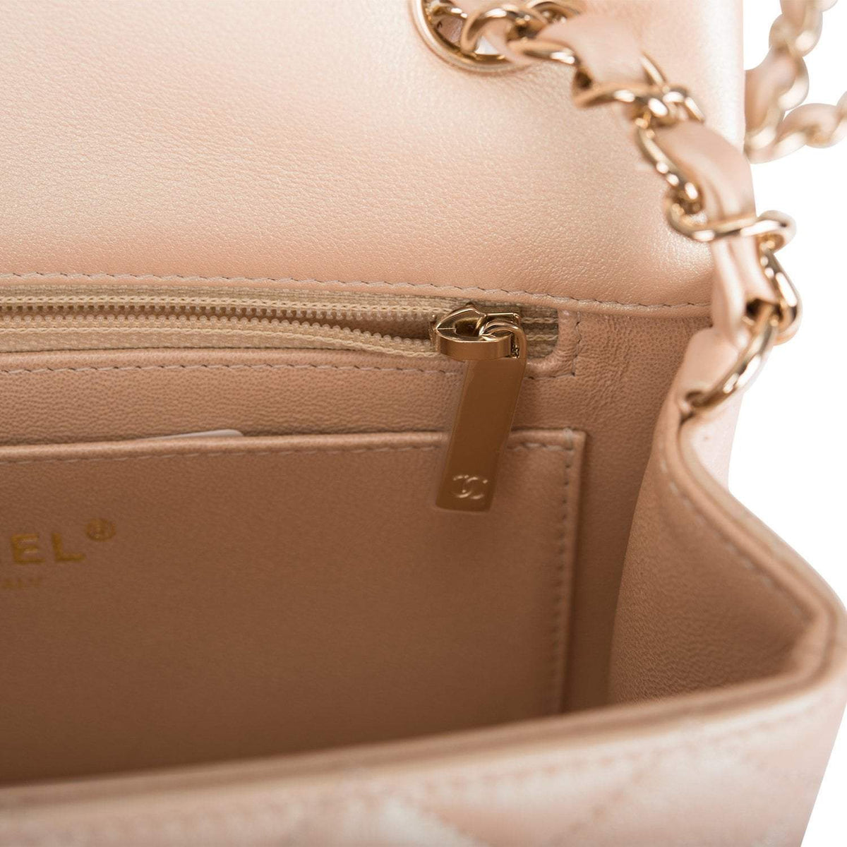 Chanel Beige Iridescent Quilted Lambskin Rectangular Mini Classic Flap Bag Light Gold Hardware - image 9