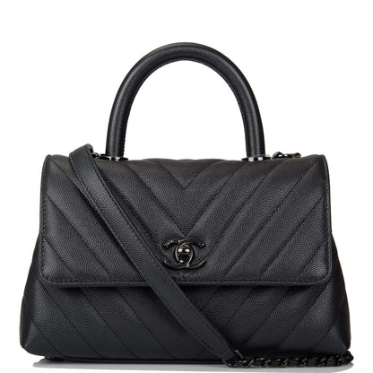 Chanel SO Black Chevron Caviar Mini Coco Handle Flap Bag Black Hardware - image 1