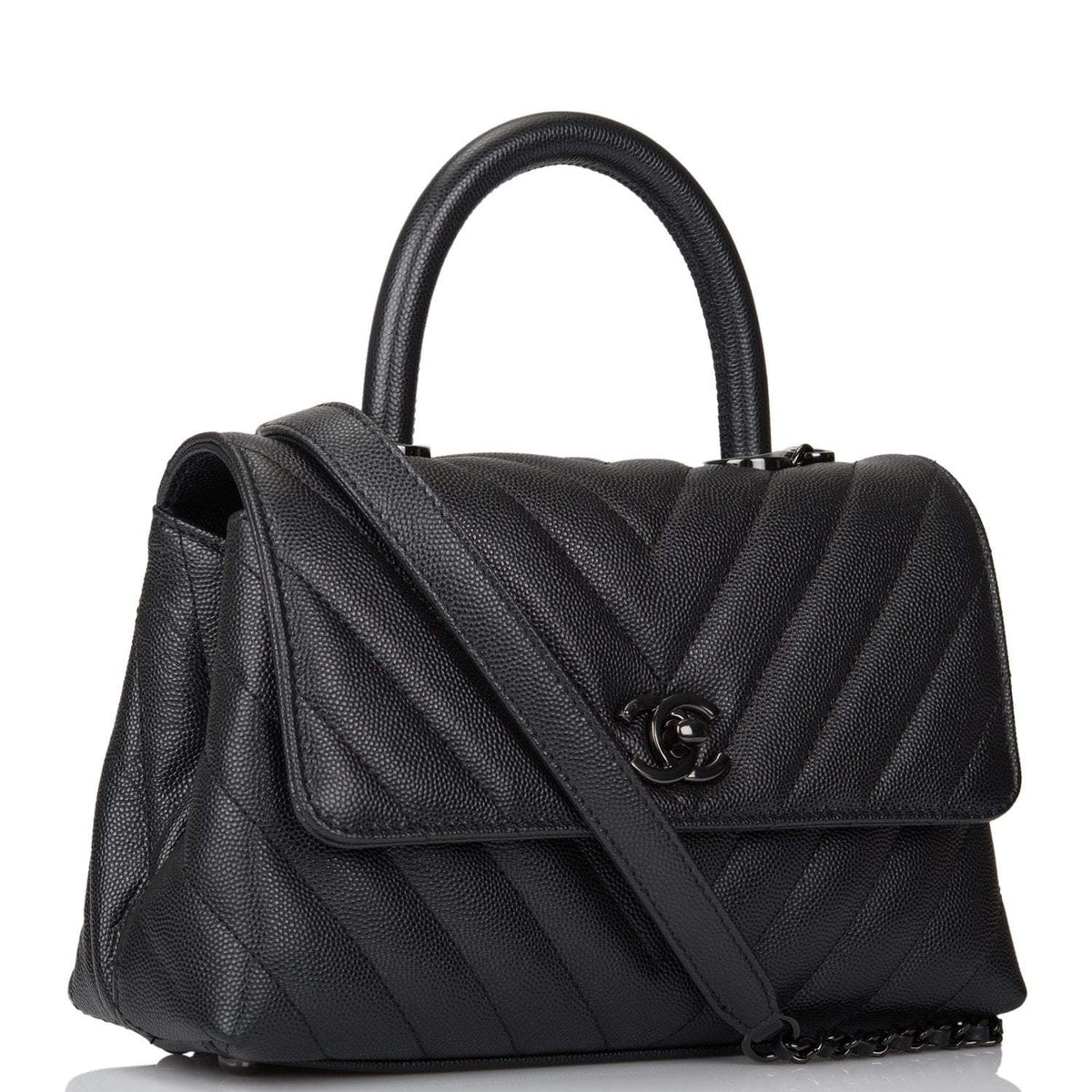 Chanel SO Black Chevron Caviar Mini Coco Handle Flap Bag Black Hardware - image 2