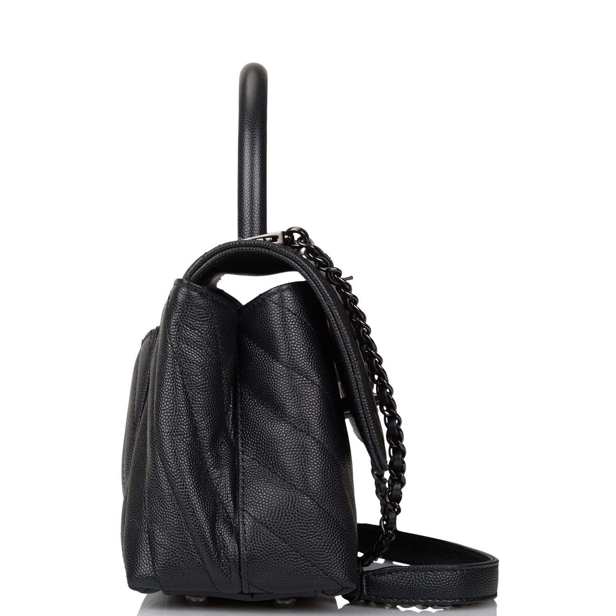 Chanel SO Black Chevron Caviar Mini Coco Handle Flap Bag Black Hardware - image 3