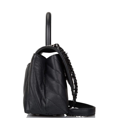 Chanel SO Black Chevron Caviar Mini Coco Handle Flap Bag Black Hardware - image 3