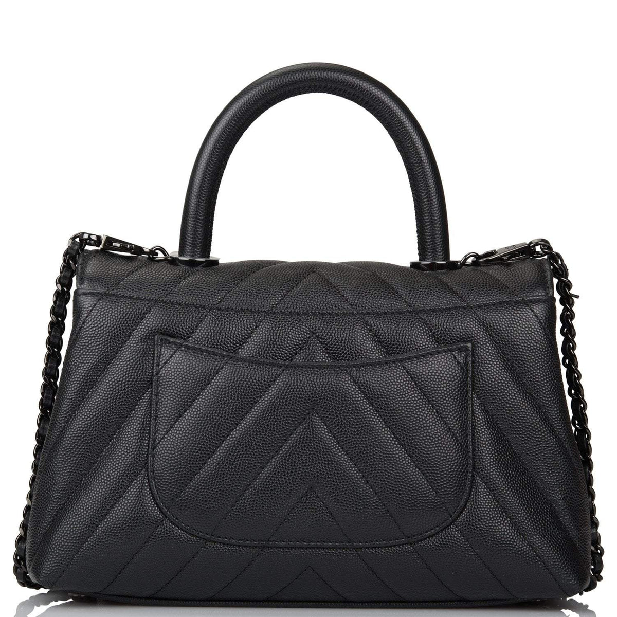 Chanel SO Black Chevron Caviar Mini Coco Handle Flap Bag Black Hardware - image 4
