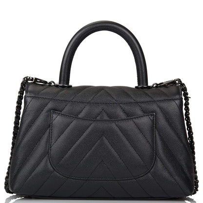 Chanel SO Black Chevron Caviar Mini Coco Handle Flap Bag Black Hardware - image 4